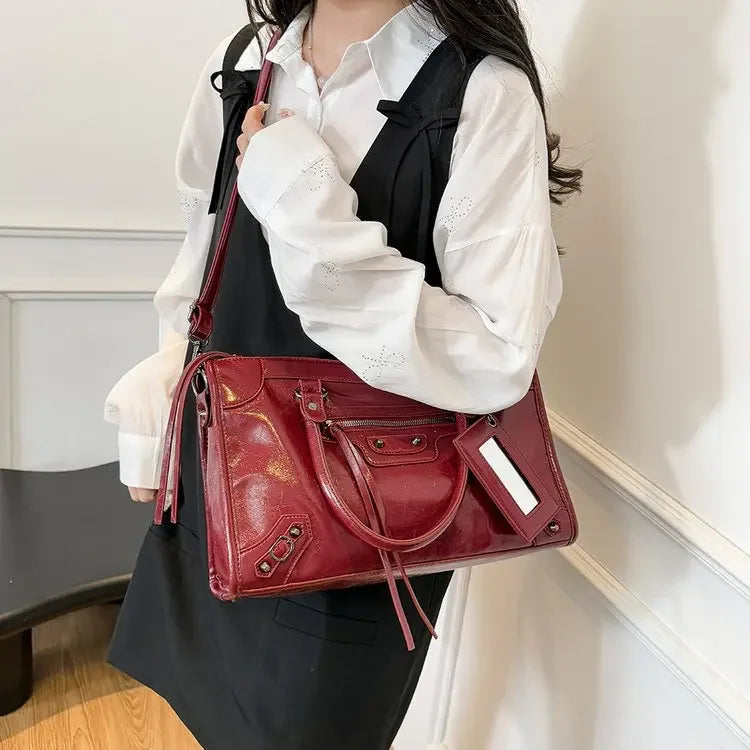 Luna Faux Leather Structured City Bag | Top Handle Shoulder Strap City Bag