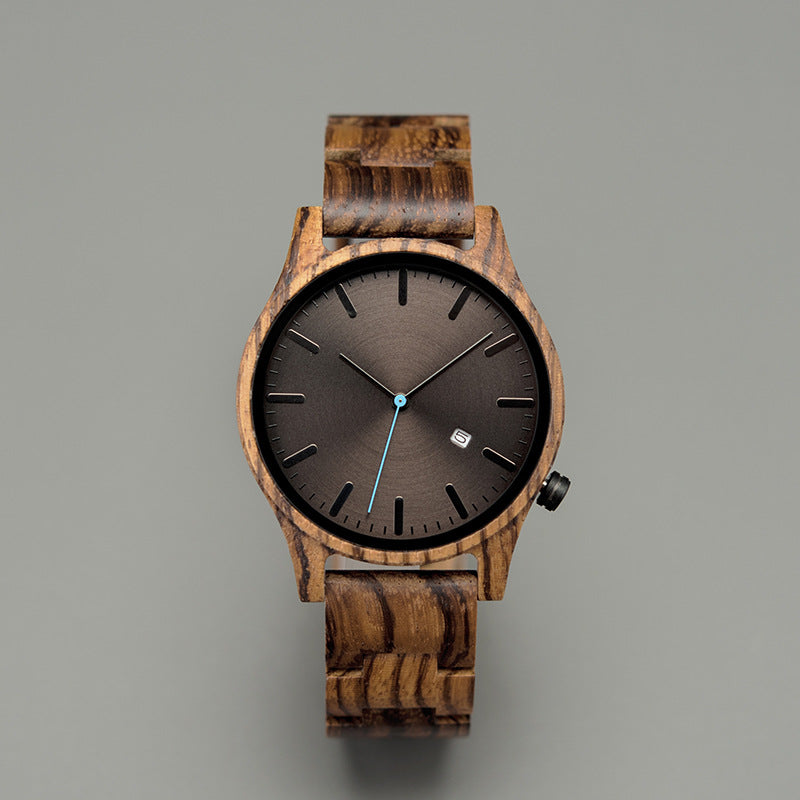 Sebastian Wooden Quartz Wristwatch | Minimalist Dial Date Window Wristwatch