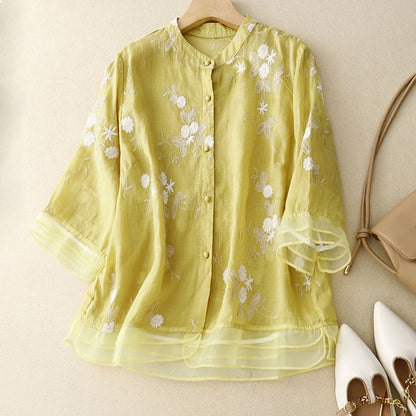 Floral Embroidered Button Front Blouse for Women – Graceful Everyday Elegance