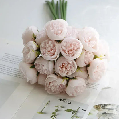 Minimalist Silk Peony Bouquet with Glass Vase