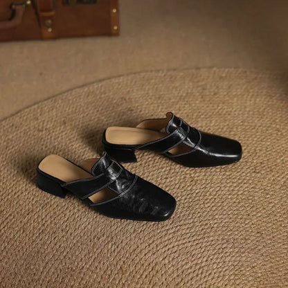 Minimalist Leather Mules with Block Heel