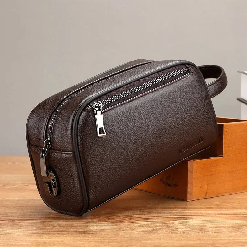 James Structured Pouch Bag | Pebbled Texture Zipper Closure Pouch Bag