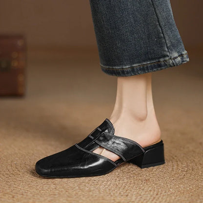 Minimalist Leather Mules with Block Heel