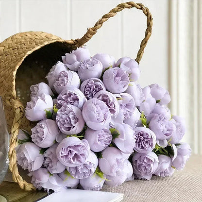 Minimalist Silk Peony Bouquet with Glass Vase