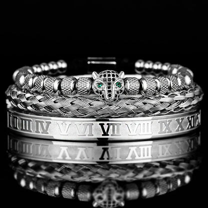 Benjamin Two-Piece Set | Beaded Panther Charm Braided Cuff Bracelet Set