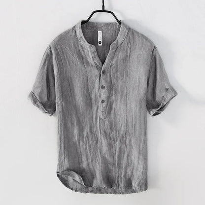 Relaxed Fit Band Collar Henley Shirt for Men – Breathable Casual Comfort