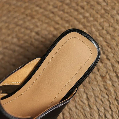 Minimalist Leather Mules with Block Heel