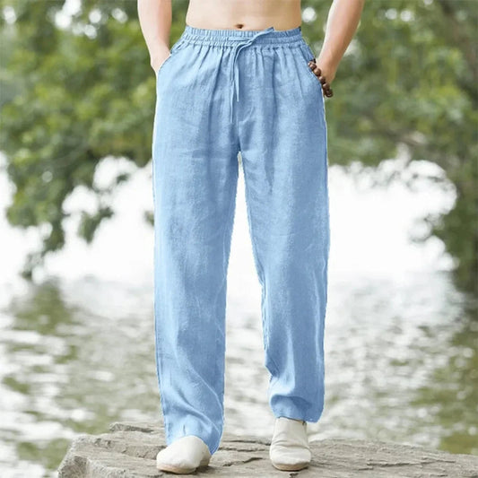 Men's Pants – Relaxed Fit – Lightweight and Breathable – Drawstring and Elastic Waist – Full Length