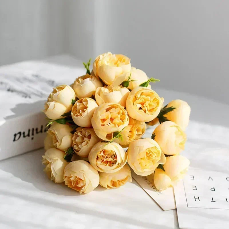 Minimalist Silk Peony Bouquet with Glass Vase