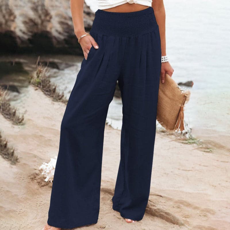 Women's Pants - Wide Legs - Elastic Waist - Lightweight and Breathable - Comfortable Fit