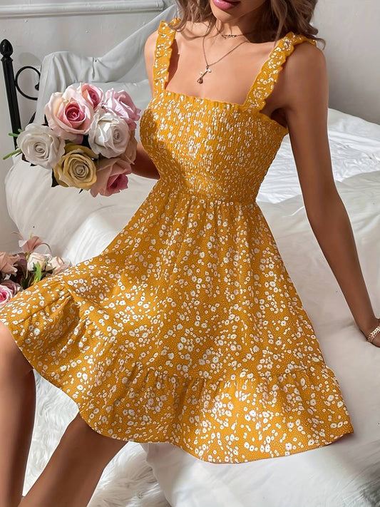 Dress for Women - Smocked Top - Sleeveless - Floral Pattern - Light and Airy