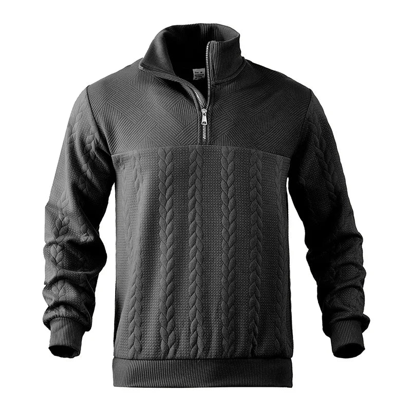 Freddie Patterned Cable Knit Quarter-Zip Knit Sweater | Ribbed Cuffs Hip-Length Sweater