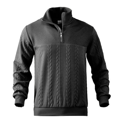 Freddie Patterned Cable Knit Quarter-Zip Knit Sweater | Ribbed Cuffs Hip-Length Sweater