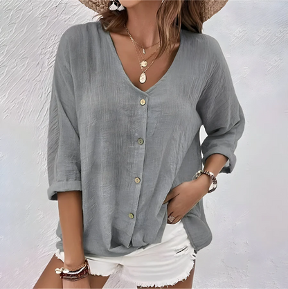 Relaxed Fit Button-Up Blouse for Women – Casual Comfort & Style