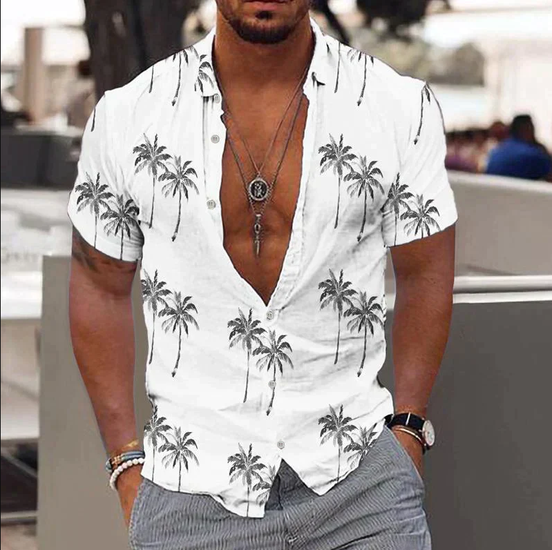 Men's Shirt - Short Sleeve - Light and Breathable - Tropical Print - Casual Regular Fit