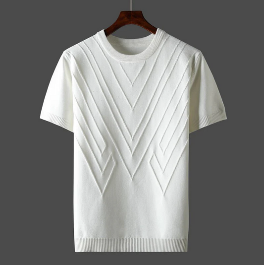 Men's Knit T-Shirt - Chevron Pattern - Short Sleeves - Round Neck - Breathable Comfort
