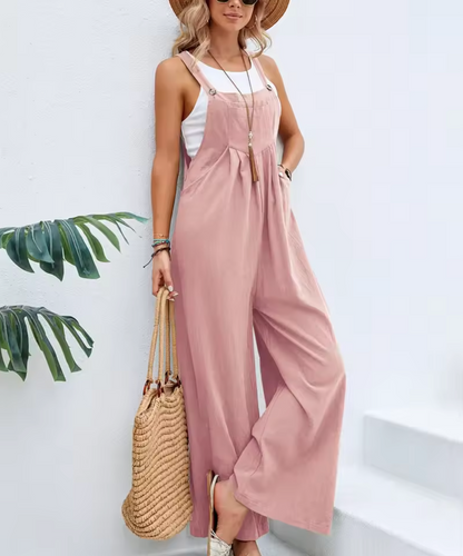 Women's Jumpsuit - Cotton Linen - Wide Legs - Adjustable Straps - Relaxed Fit