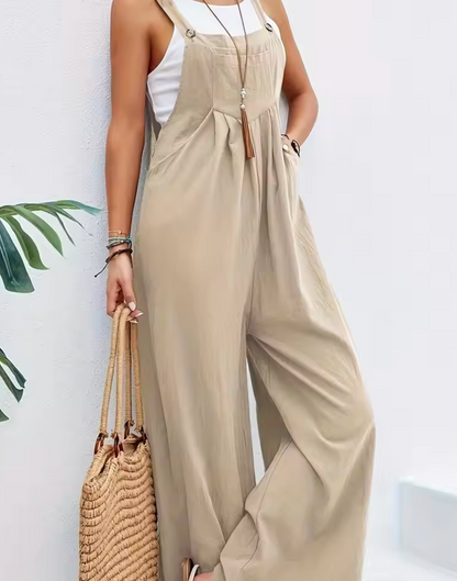 Women's Jumpsuit - Cotton Linen - Wide Legs - Adjustable Straps - Relaxed Fit