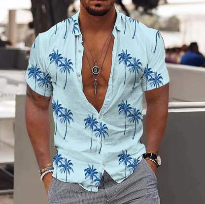 Men's Shirt - Short Sleeve - Light and Breathable - Tropical Print - Casual Regular Fit