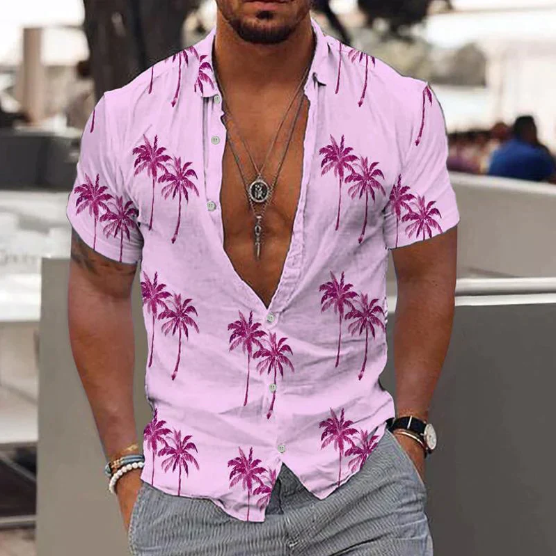Men's Shirt - Short Sleeve - Light and Breathable - Tropical Print - Casual Regular Fit
