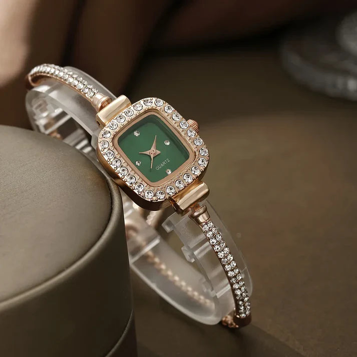 Isla Rhinestone Embellished Square Face Wristwatch | Adjustable Fit Bracelet Style Band Wristwatch