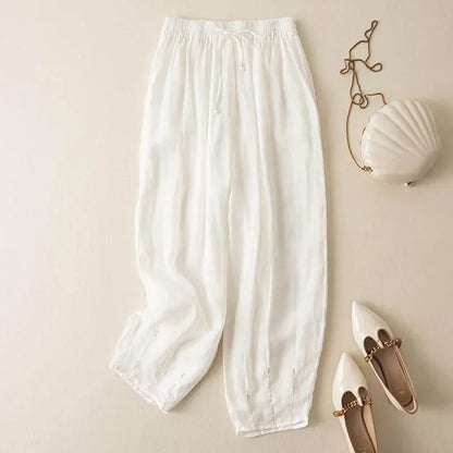 Relaxed Linen Blend Tapered Pants for Women – Breathable Everyday Comfort