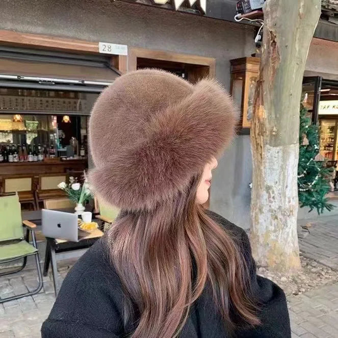 Isla Wool-Blend Rounded Fit Fur Hat | Plush Texture Rolled Brim Hat