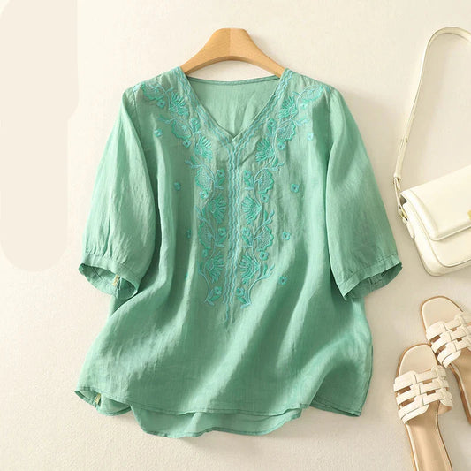 Embroidered V-Neck Blouse for Women – Relaxed Everyday Elegance