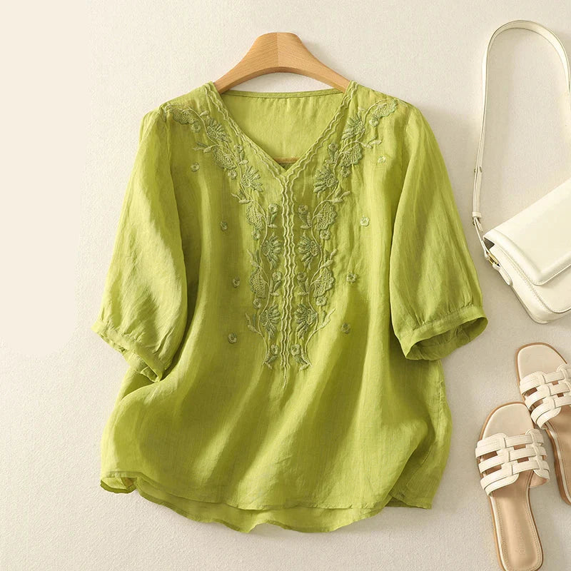 Embroidered V-Neck Blouse for Women – Relaxed Everyday Elegance