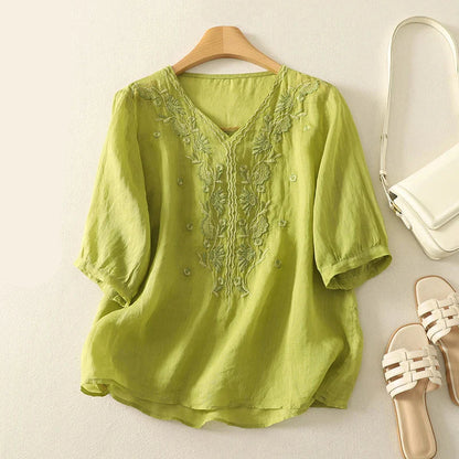 Embroidered V-Neck Blouse for Women – Relaxed Everyday Elegance
