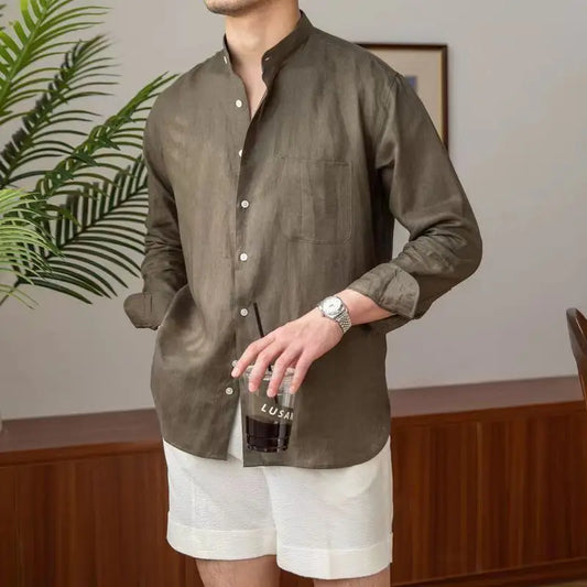 Men's Shirt – Relaxed Fit – Natural Fibers – Mandarin Collar – Long Sleeves