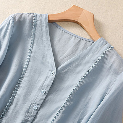 Lace Trim V Neck Blouse for Women – Lightweight Elegant Comfort