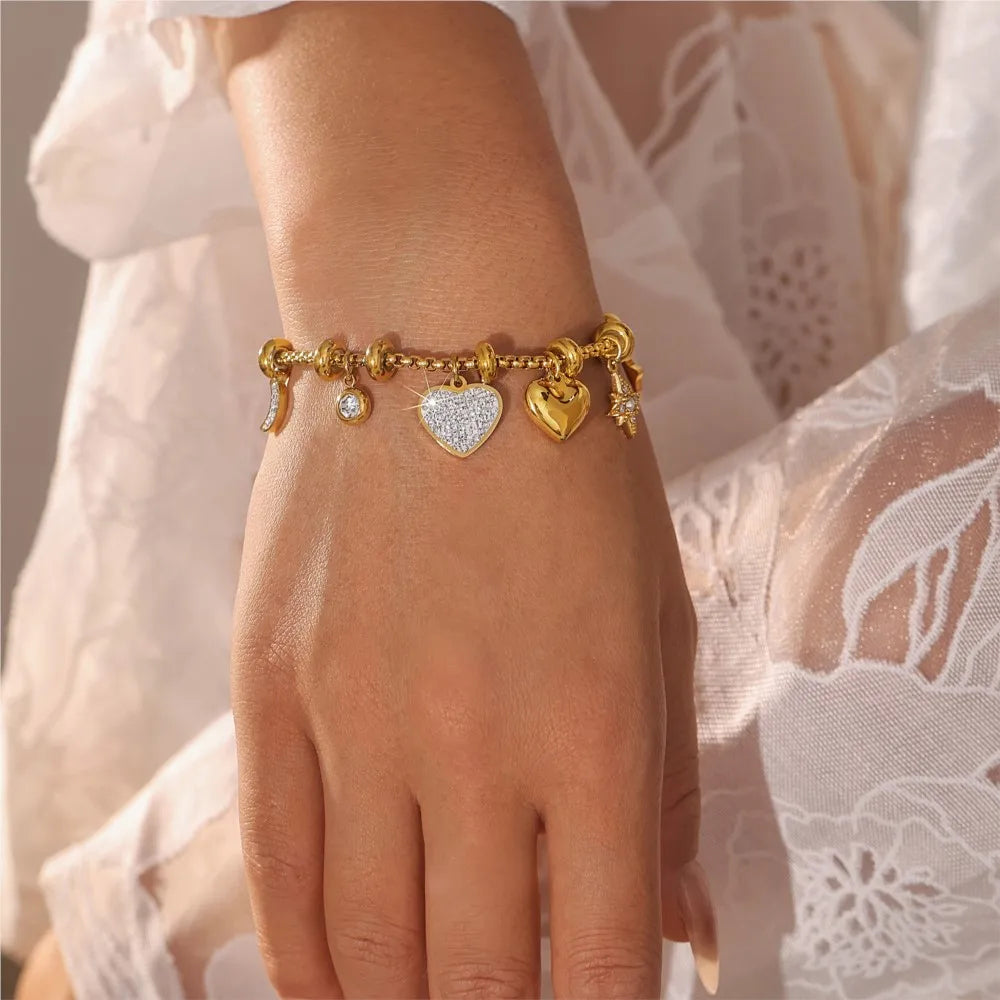 Amelia Adjustable Charm Bracelet | Pave Setting Lobster Clasp Bracelet