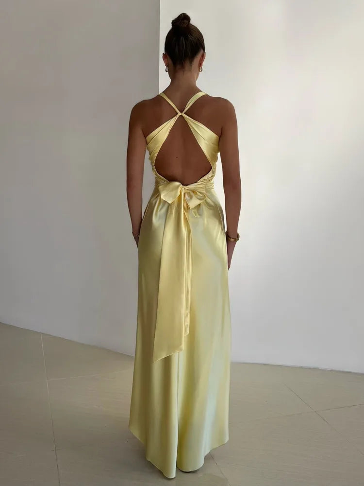 Women's Evening Dress - Sleeveless V-neck - Long A-line Silhouette - Elegant Party Dress