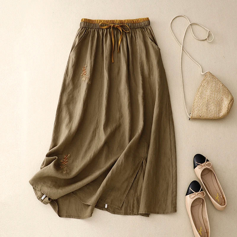 Embroidered A-Line Midi Skirt for Women – Comfortable Stylish Design