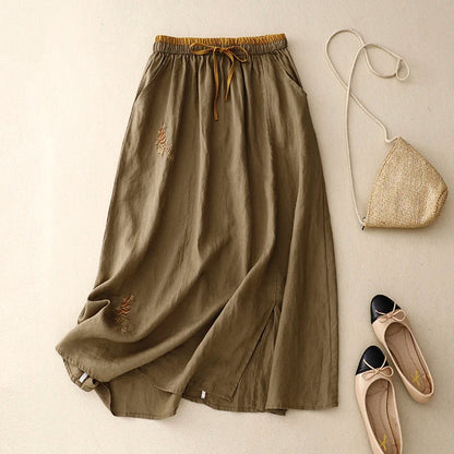 Embroidered A-Line Midi Skirt for Women – Comfortable Stylish Design