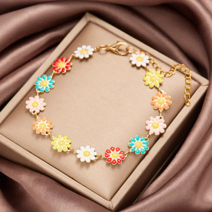 Daisy Floral Bracelet & Necklace Two-Piece Set | Daisy Charm Jewelry Set