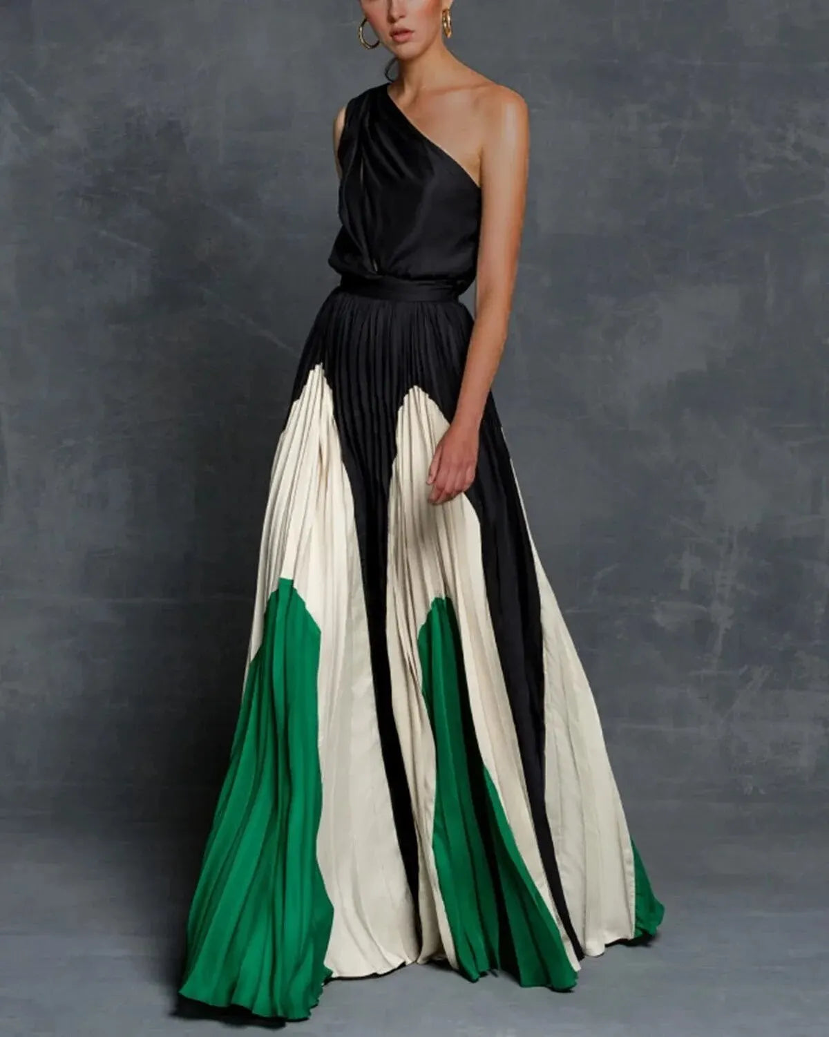 Women Maxi Dress - Asymmetric One-Shoulder - Pleated Elegance - Evening Dress
