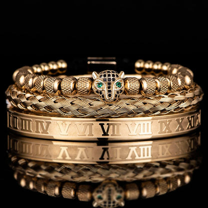 Benjamin Two-Piece Set | Beaded Panther Charm Braided Cuff Bracelet Set
