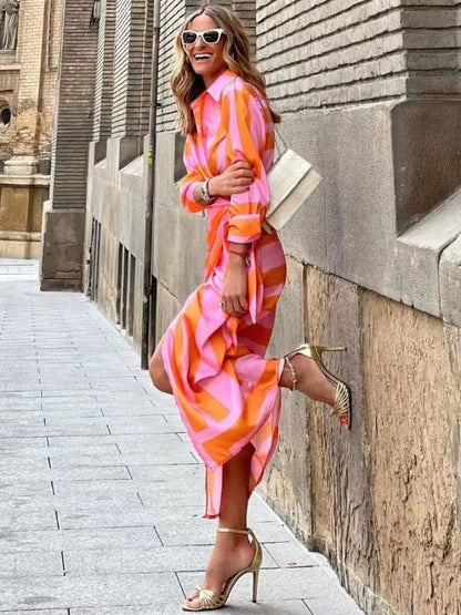 Women's Wrap Dress - V-Neck - Long Sleeves - Maxi Length - Light and Elegant Fit