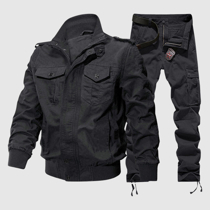 Sebastian Relaxed Fit Cargo Jacket And Pants Two-Piece Set | Solid Casual Cargo Set