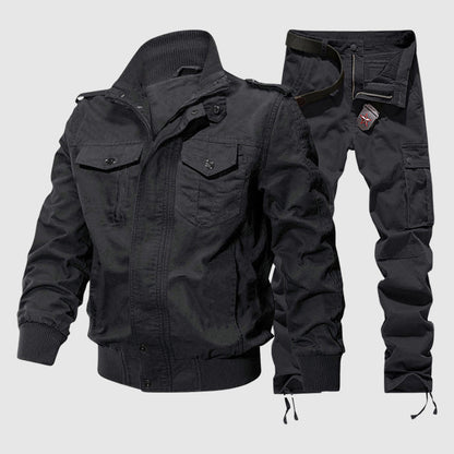 Sebastian Relaxed Fit Cargo Jacket And Pants Two-Piece Set | Solid Casual Cargo Set
