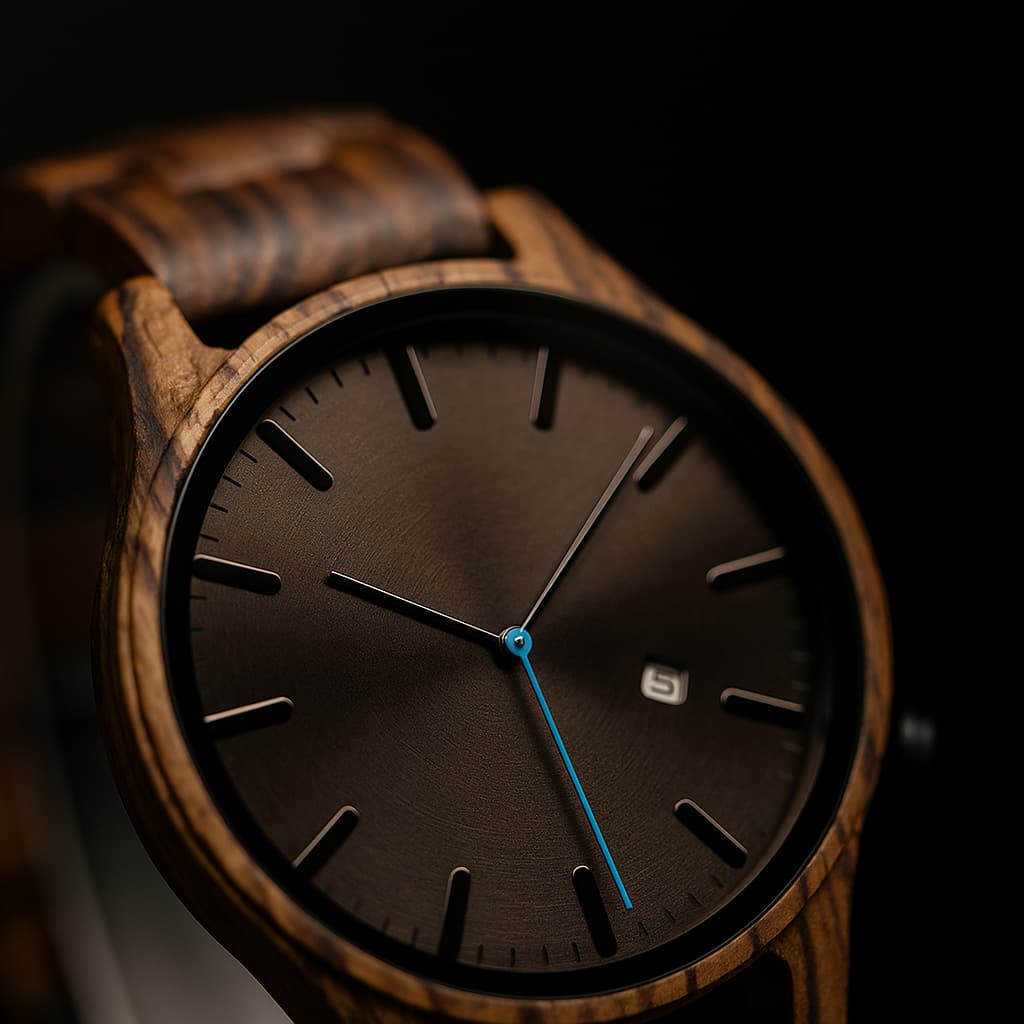 Sebastian Wooden Quartz Wristwatch | Minimalist Dial Date Window Wristwatch