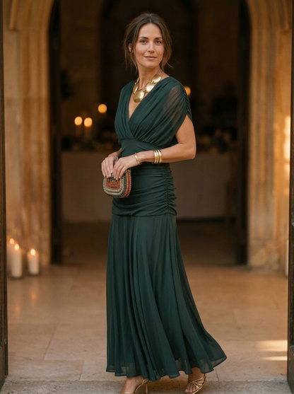 Off-Shoulder Evening Midi Dress for Women – Elegant Grace & Timeless Style