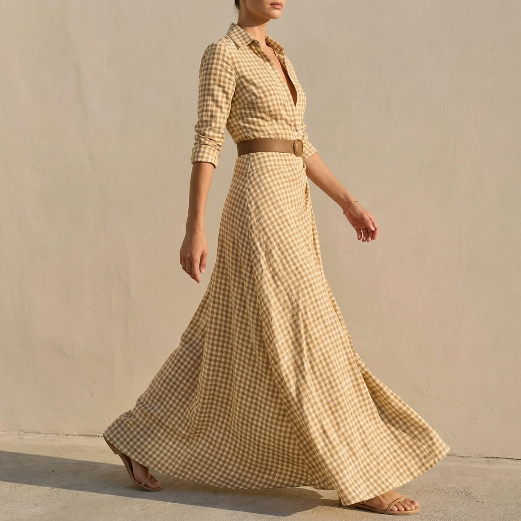 Belted Wrap A-Line Maxi Dress for Women – Stylish Casual Comfort