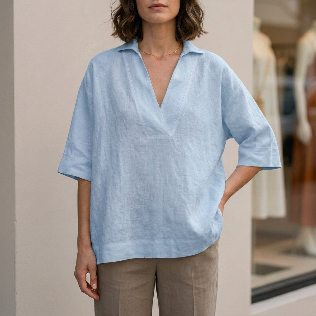 Relaxed Fit Linen Blouse for Women – Effortless Minimalist Comfort