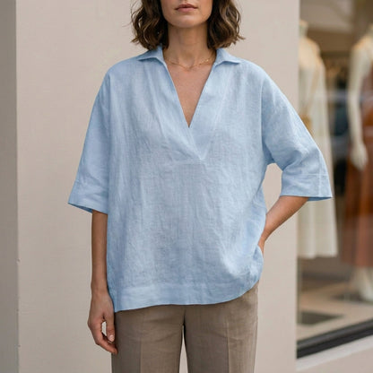 Relaxed Fit Linen Blouse for Women – Effortless Minimalist Comfort
