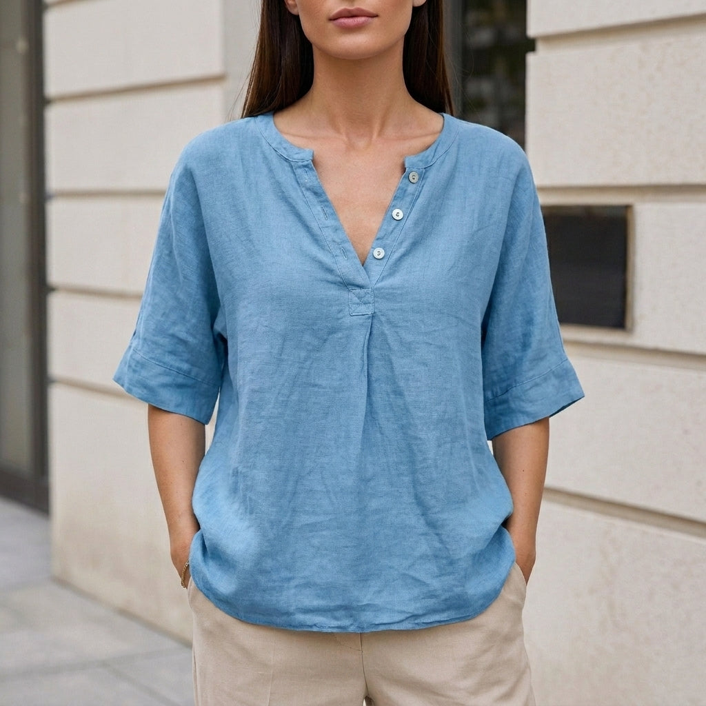 Relaxed Fit Henley Blouse for Women – Effortless Comfort & Casual Elegance