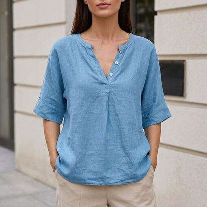 Relaxed Fit Henley Blouse for Women – Effortless Comfort & Casual Elegance