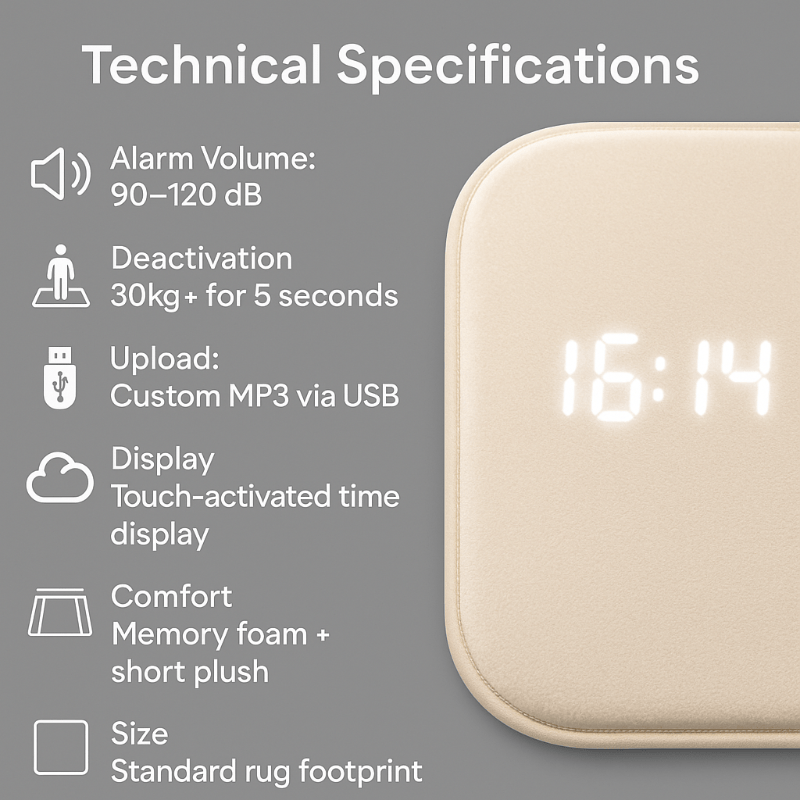 Minimalist Rug Alarm Clock with Pressure Sensor